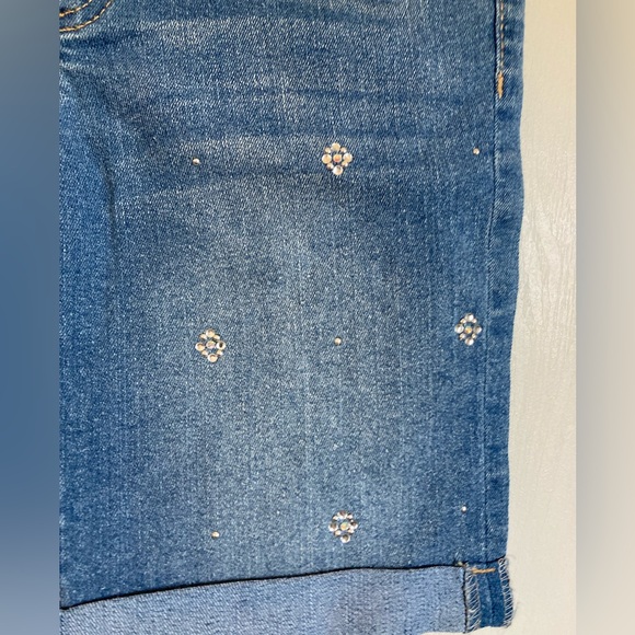 🌞Total Girl Medium Wash Crystal Detail Bermuda Denim Shorts #IB - Picture 8 of 9